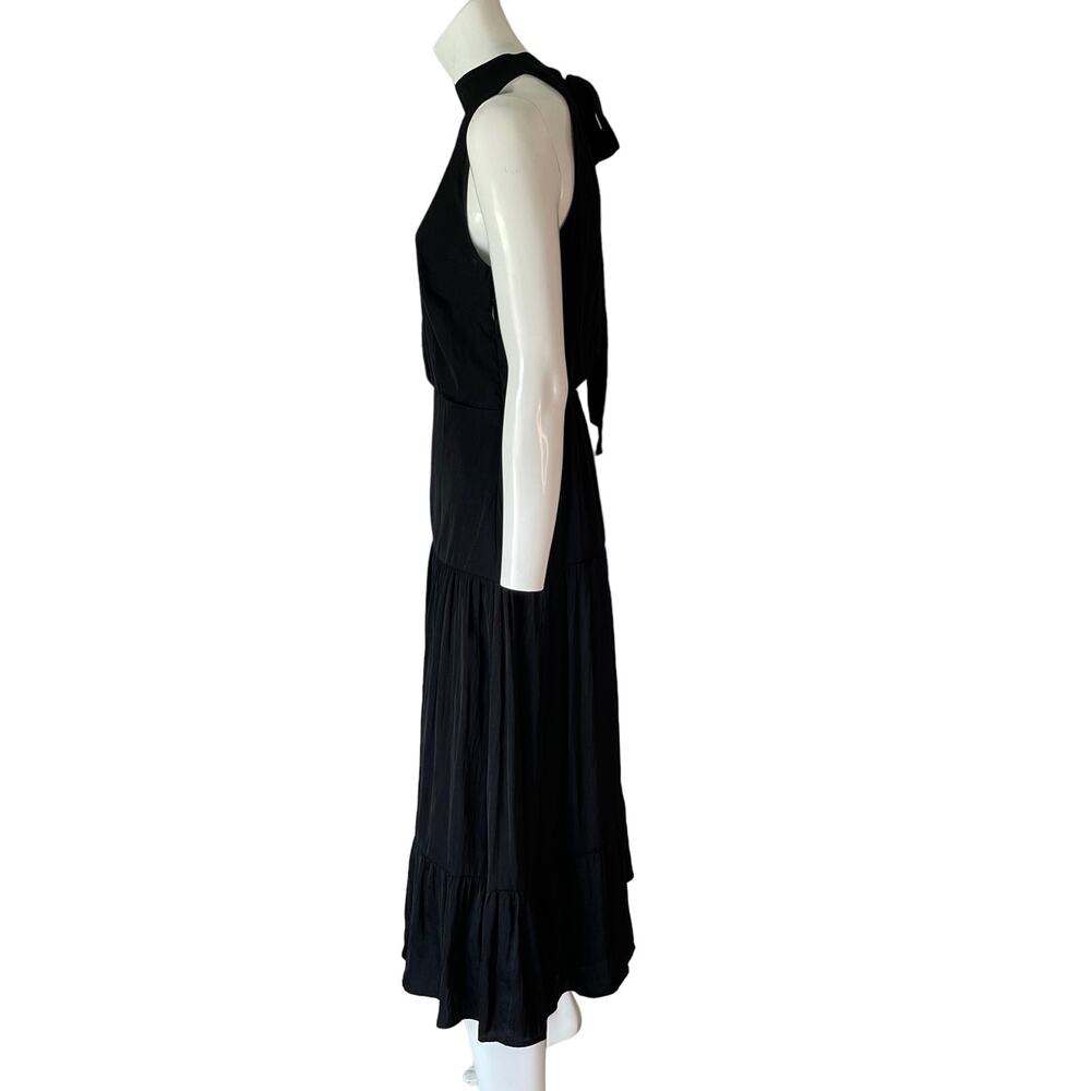 SAM EDELMAN Black High Neck Tiered Hem Midi Dress Womens 6 Sleeveless Formal - Picture 4 of 12